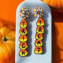 Load image into Gallery viewer, Candy Corn Trick & Treat Dangle Earrings Halloween