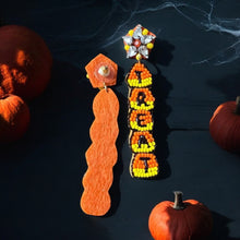 Load image into Gallery viewer, Candy Corn Trick & Treat Dangle Earrings Halloween