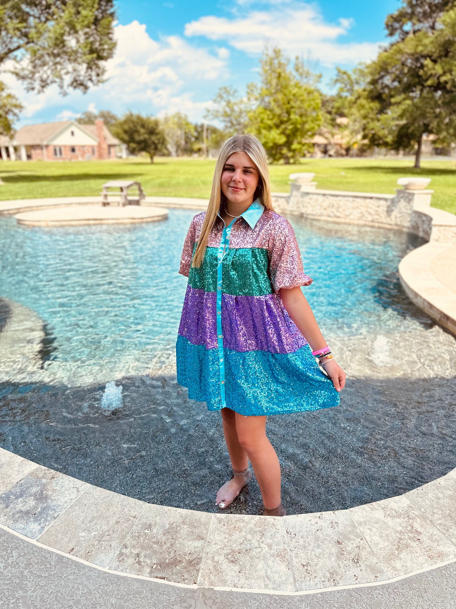 sequin color block dress Multi Colour Block Check Tassel Sequin Mini Dress