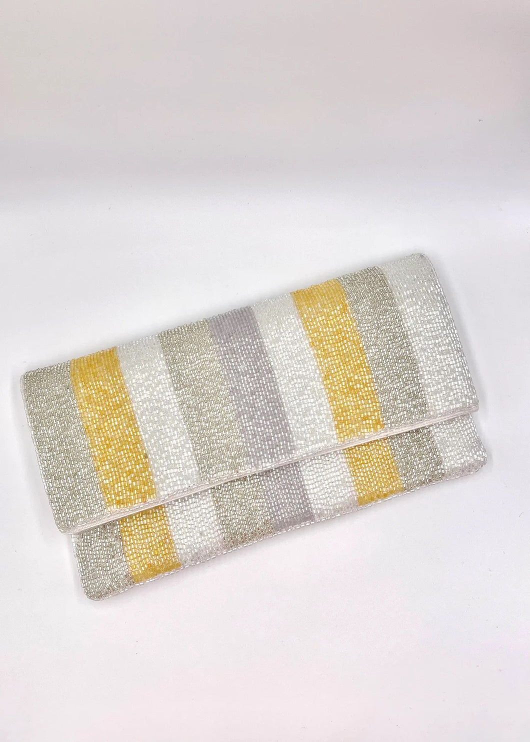 Neutral Stripe Beaded Clutch