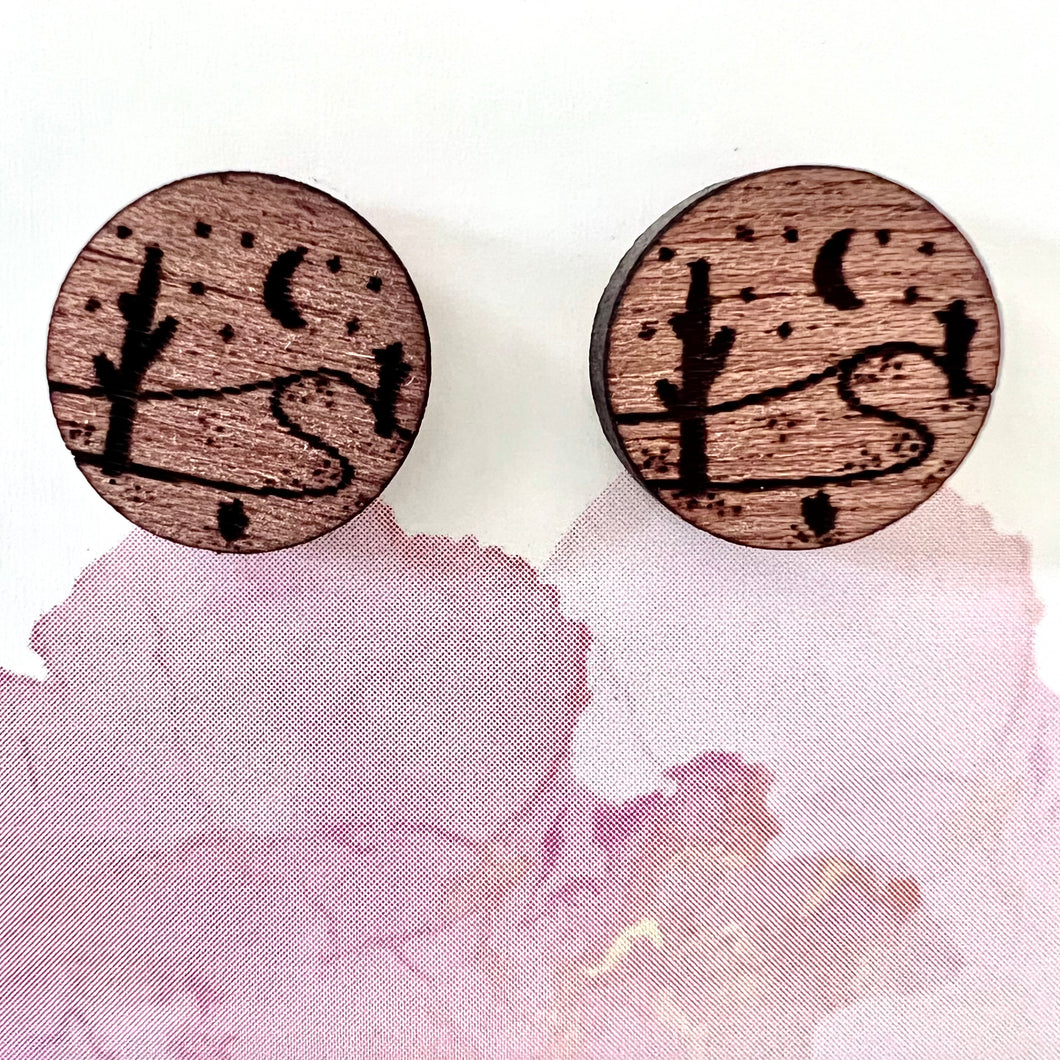 Desert Scene Wood Stud Earrings
