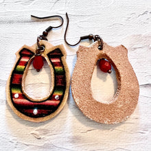 Load image into Gallery viewer, Red Serape Horseshoe Earrings
