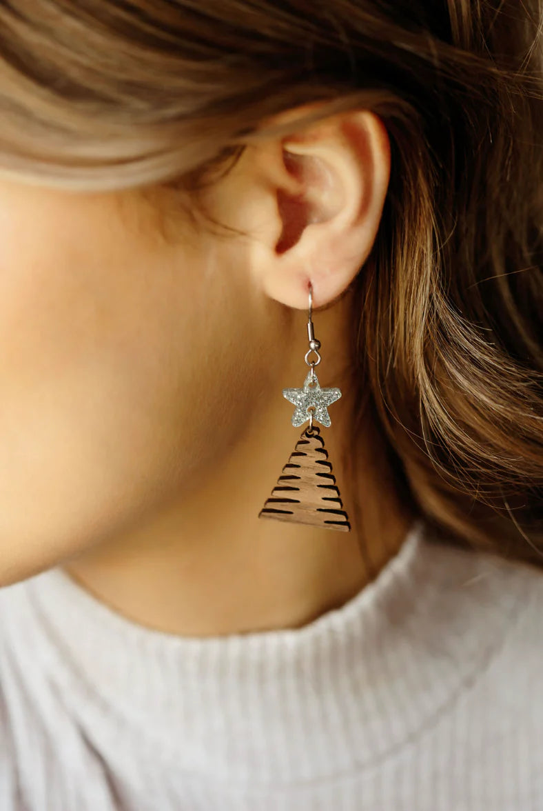 Wooden Christmas Tree Earrings