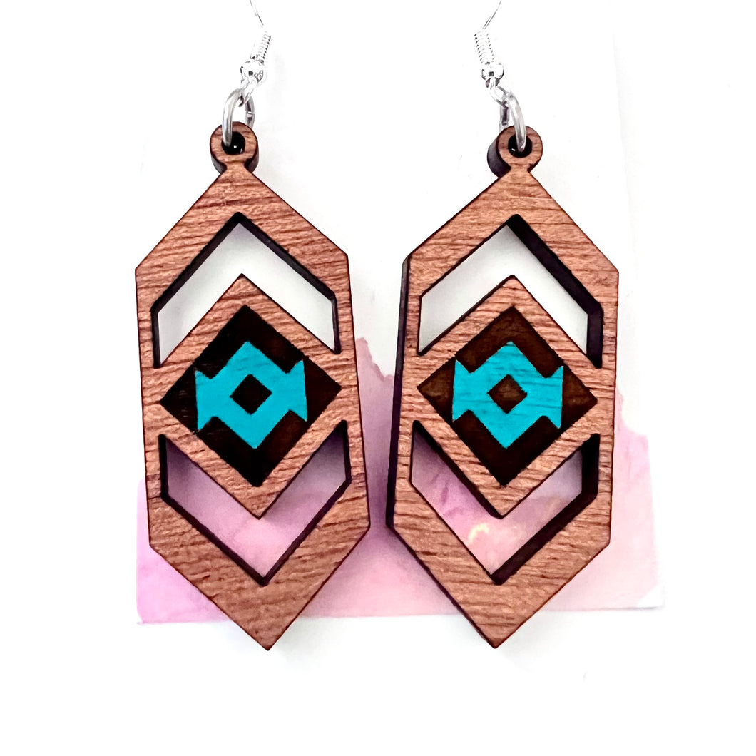 Medium Teal Aztec Earrings