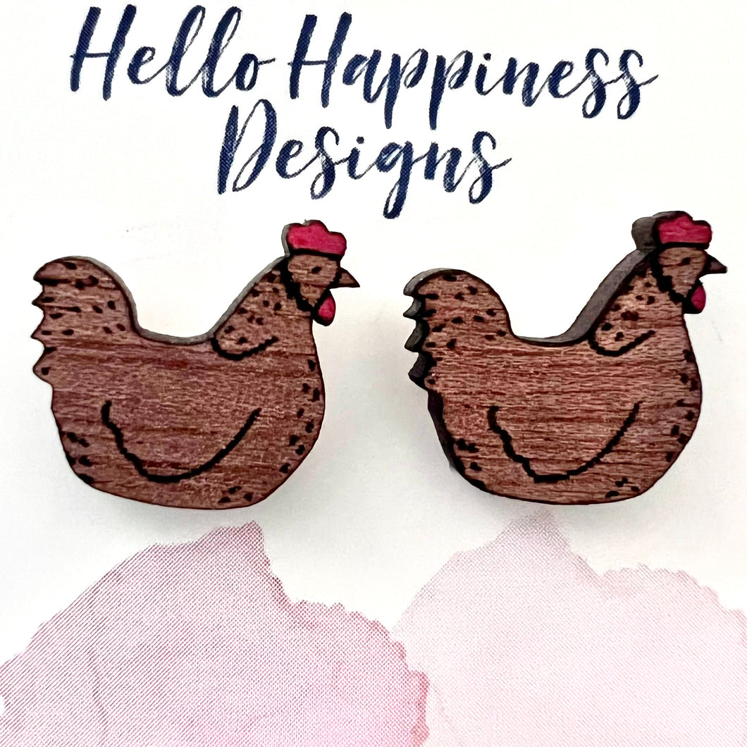 Chicken Wood Stud Earrings