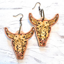 Load image into Gallery viewer, Floral Cow Skull Earrings
