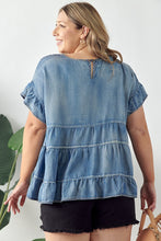 Load image into Gallery viewer, Denim Babydoll Ruffle Top
