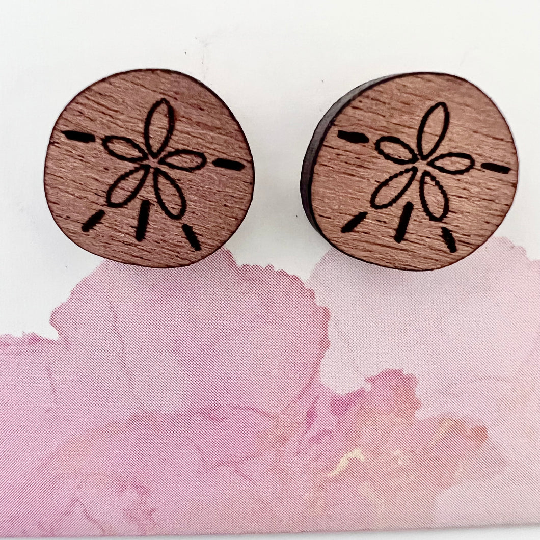 Sand Dollar Wood Stud Earrings