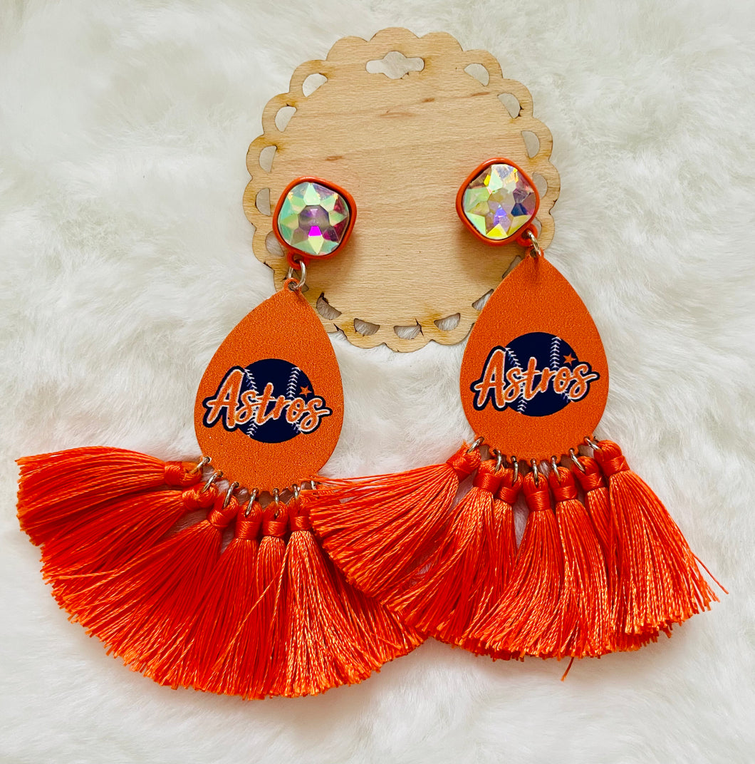 Orange Jeweled Baseball Earrings