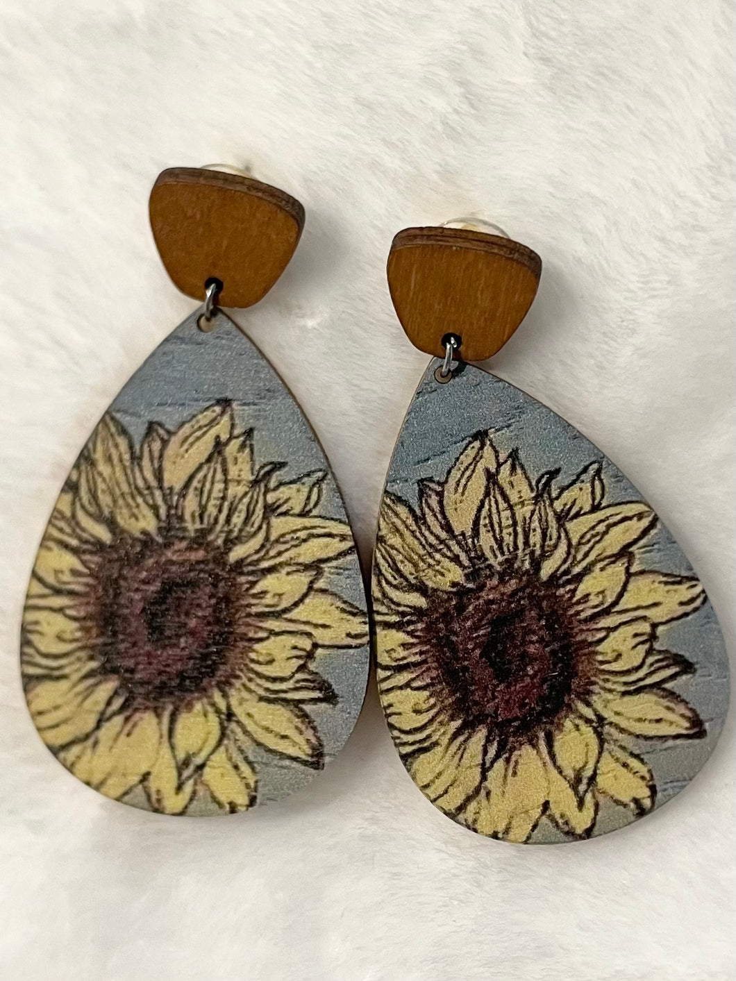 Sunflower Wood Earrings