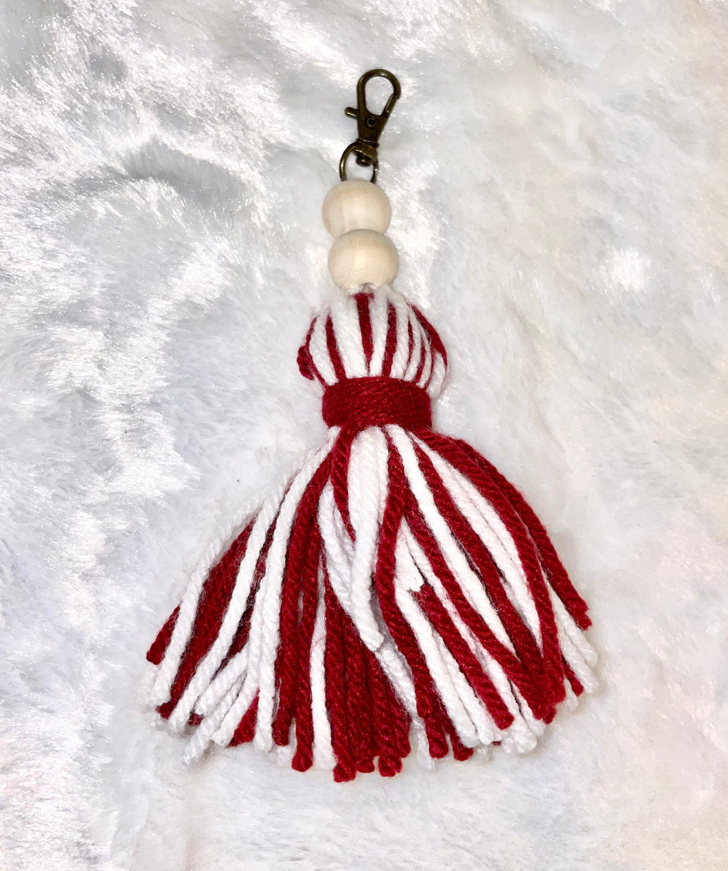 Red & White Tassel Keychain Charm
