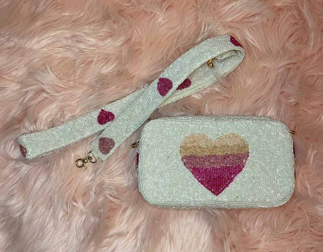 OMBRÉ HEART Beaded Bag