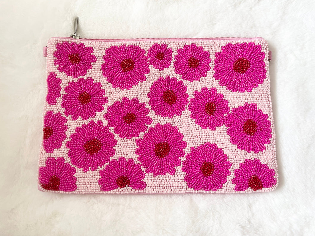 Daisy Pink Beaded Purse
