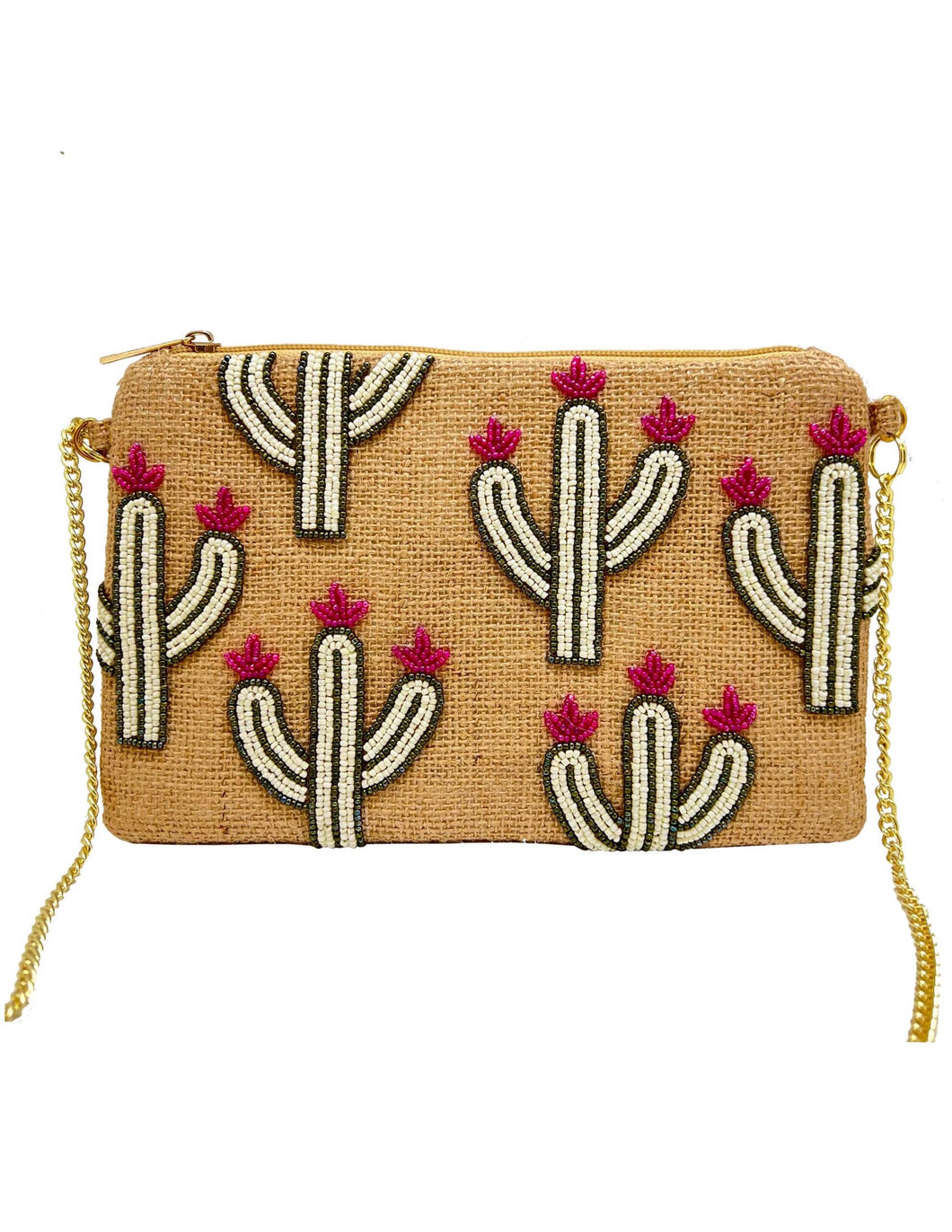 Jute Cactus Beaded Clutch