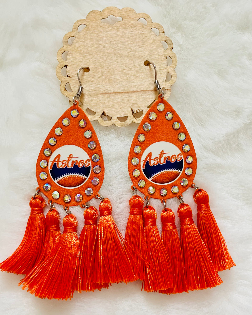 Orange Tassel Baseball Earrings