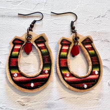 Load image into Gallery viewer, Red Serape Horseshoe Earrings
