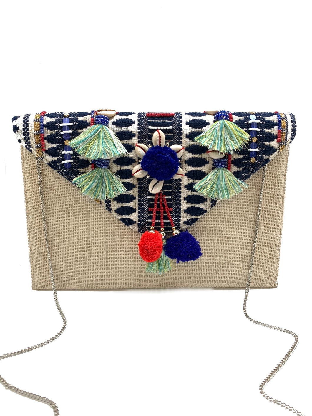 Embroidered Burlap Clutch