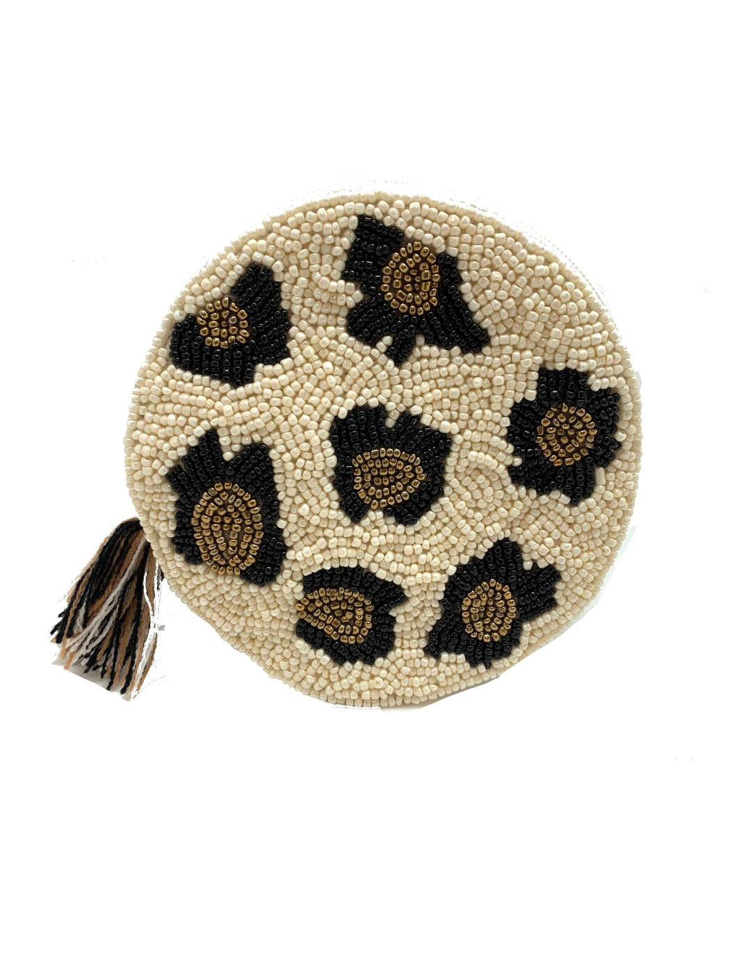 Round Leopard Beaded Coin Purse