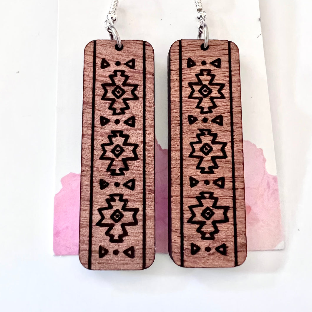 Aztec Wood Bar Dangle Earrings