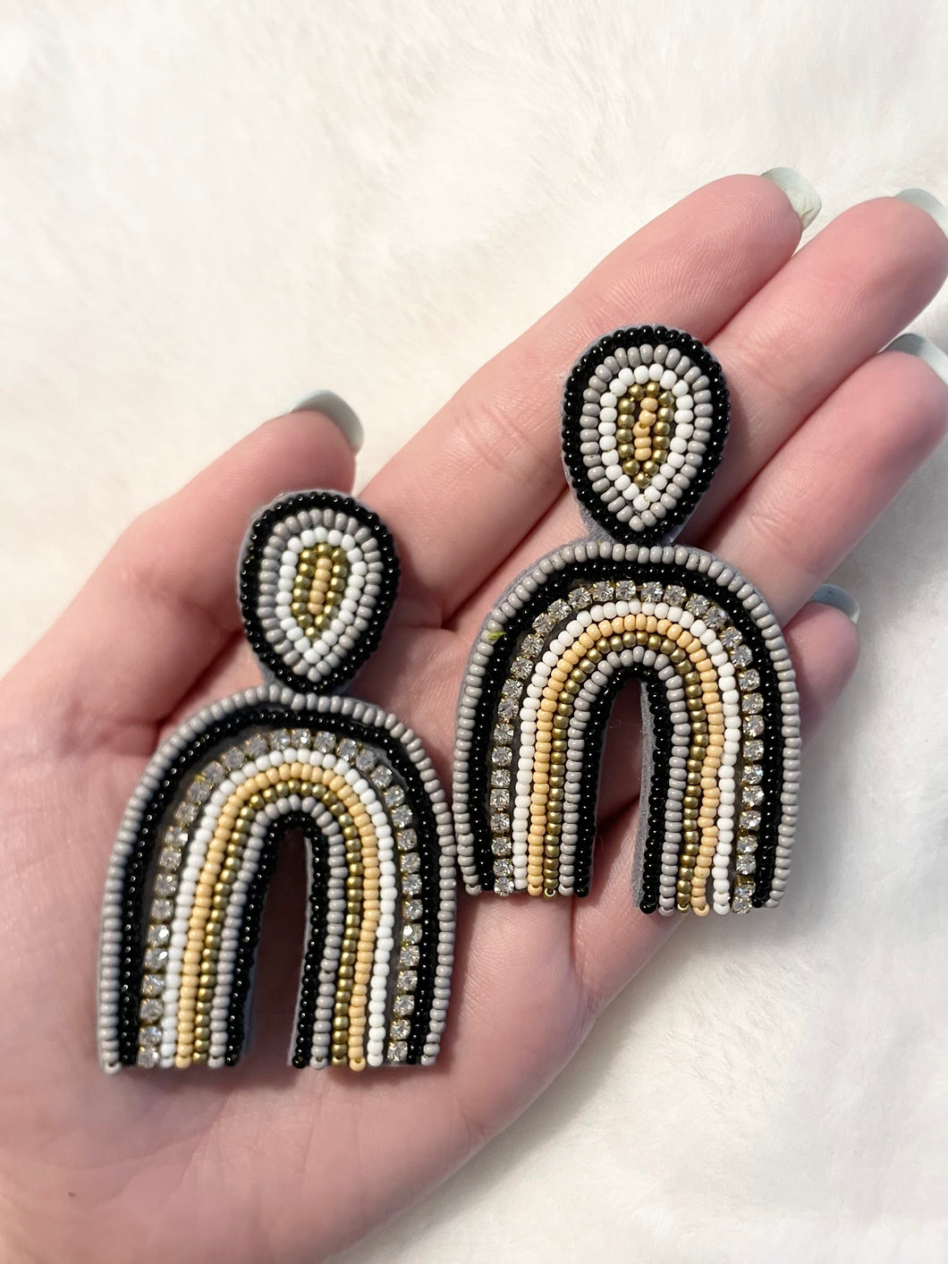 Grey Beaded Rainbow Earrings