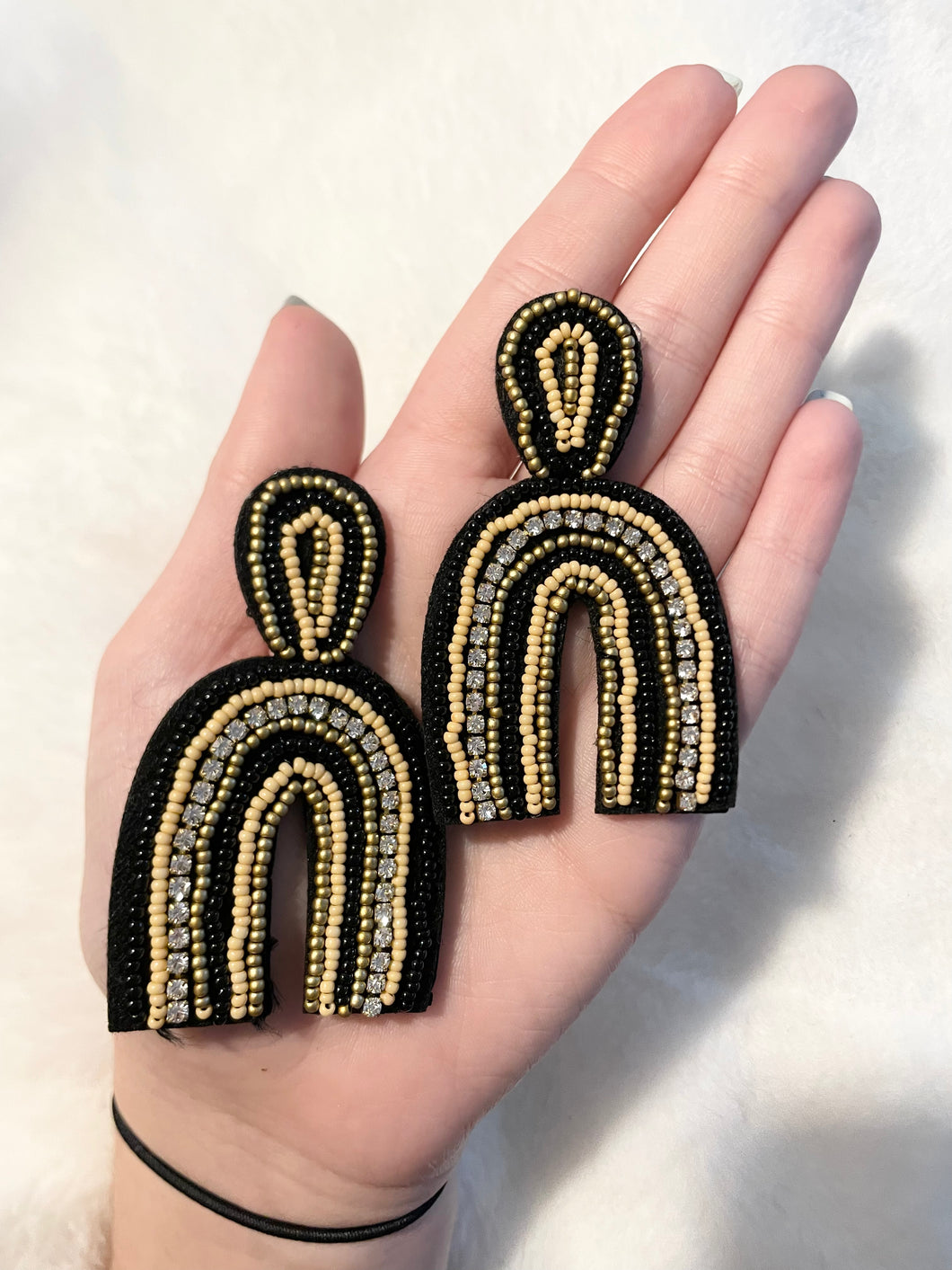 Black Beaded Rainbow Earrings
