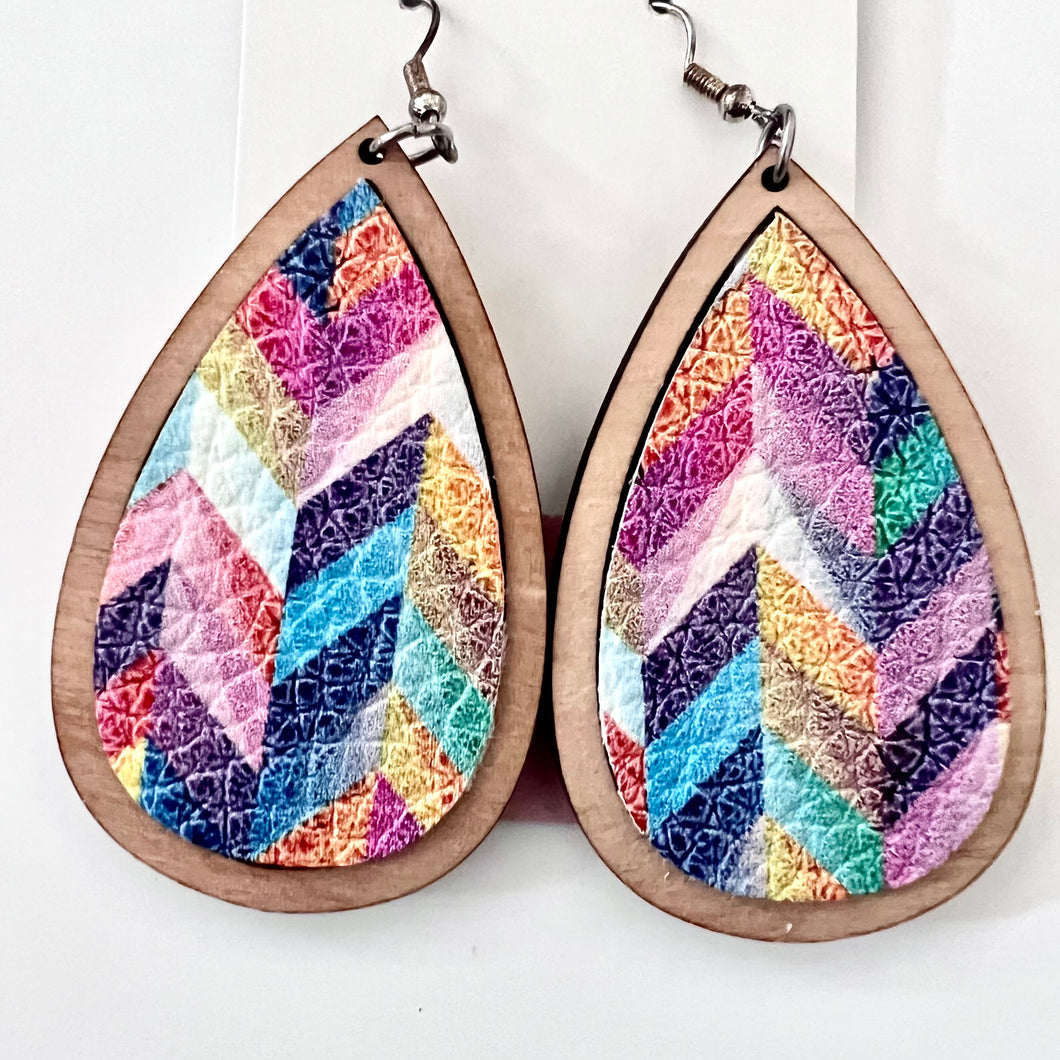 Multicolor Herringbone Teardrop Dangles