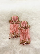 Load image into Gallery viewer, Pink Cowboy Hat Fringe Earrings
